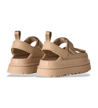 UGG Sand�lias em pele bege com relevo GoldenGlow