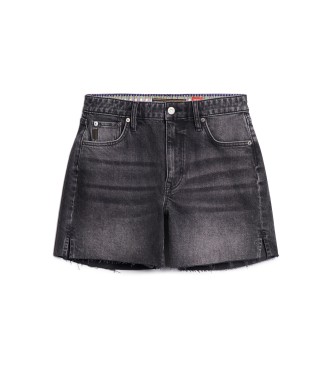 Superdry Czarne przycięte szorty ze średnim stanem
