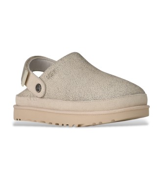 UGG Socas Goldenstar Crackle Clog em pele branca craquelada