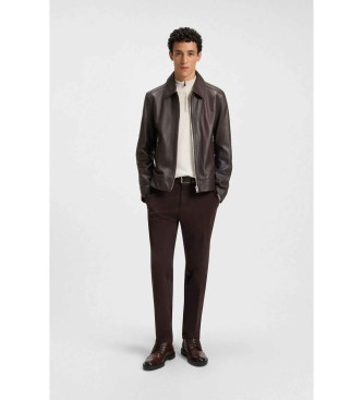 BOSS Braune Lederstiefeletten mit durchbrochenen Details