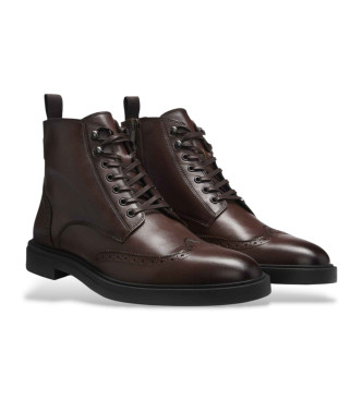 BOSS Braune Lederstiefeletten mit durchbrochenen Details
