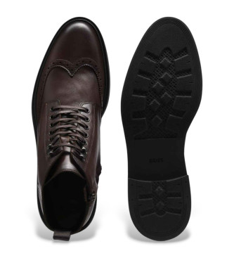 BOSS Braune Lederstiefeletten mit durchbrochenen Details
