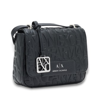 A|X Armani Exchange Shoulder bag with logo print and flap black