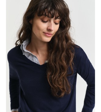Gant Pullover mit V-Ausschnitt aus navyfarbenem Feinstrick