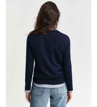 Gant Pullover mit V-Ausschnitt aus navyfarbenem Feinstrick