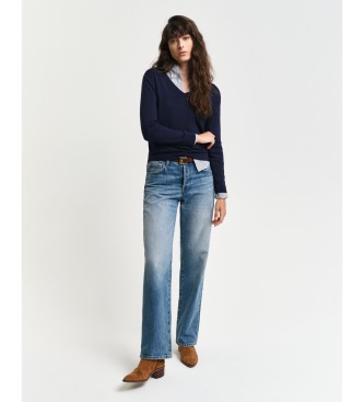 Gant Pullover mit V-Ausschnitt aus navyfarbenem Feinstrick
