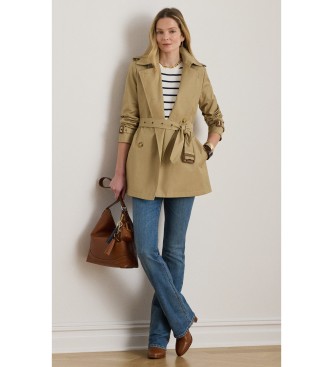 Lauren Ralph Lauren Beigefarbener Crossover-Trenchcoat aus Baumwollmischung