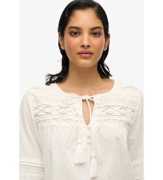 Superdry Blusa de encaje ibicenco blanco