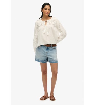 Superdry Blusa de encaje ibicenco blanco