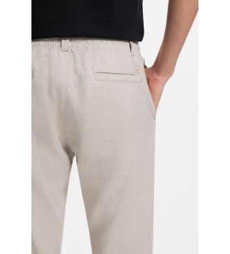 BOSS Beige linnen broek met logo