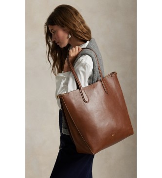 Polo Ralph Lauren Brown elongated Bellport leather tote bag