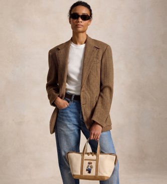 Polo Ralph Lauren Minitaske i shopper-stil af sejldug med Polo Bear i beige