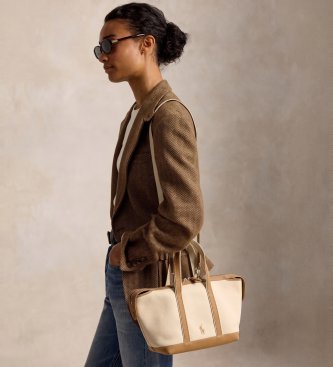 Polo Ralph Lauren Minitaske i shopper-stil af sejldug med Polo Bear i beige