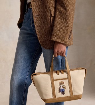 Polo Ralph Lauren Minitaske i shopper-stil af sejldug med Polo Bear i beige