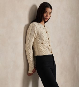 Polo Ralph Lauren Flettet cardigan i uld og beige kashmir