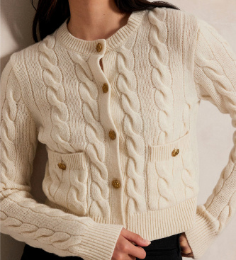 Polo Ralph Lauren Flettet cardigan i uld og beige kashmir