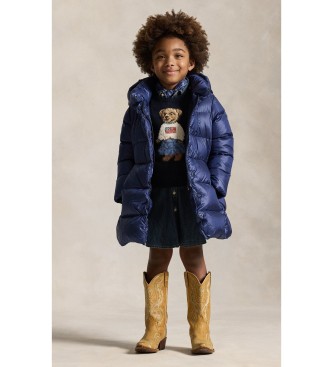 Polo Ralph Lauren D?uga kurtka puchowa z kapturem granatowa