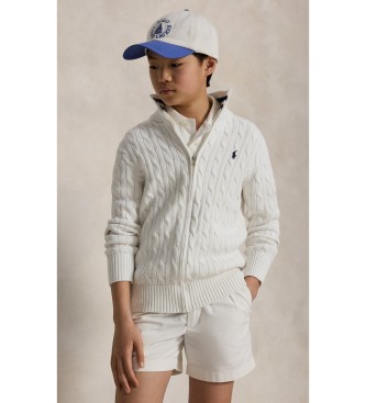 Polo Ralph Lauren Hvid ribstrikket jakke med halv lynlås