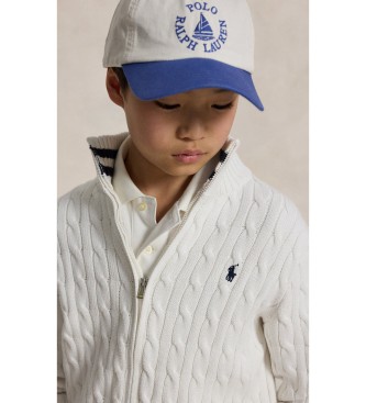Polo Ralph Lauren Hvid ribstrikket jakke med halv lynlås