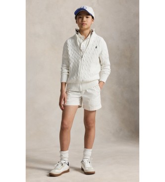 Polo Ralph Lauren Hvid ribstrikket jakke med halv lynlås