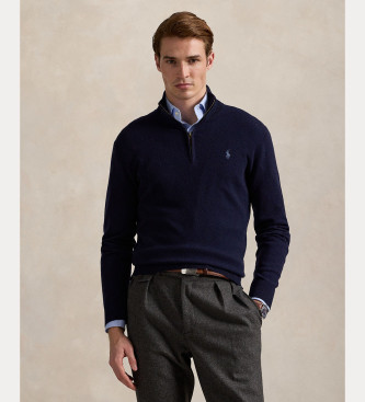 Polo Ralph Lauren Fleecepullover med kort dragkedja i marinblå färg