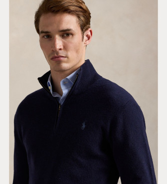 Polo Ralph Lauren Fleecepullover med kort dragkedja i marinblå färg