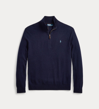 Polo Ralph Lauren Fleecepullover med kort dragkedja i marinblå färg