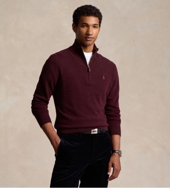 Polo Ralph Lauren Maglione di lana con zip corta bordeaux