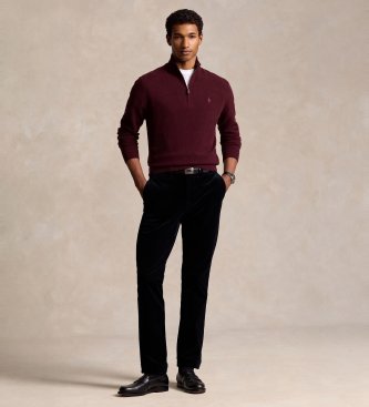 Polo Ralph Lauren Maglione di lana con zip corta bordeaux