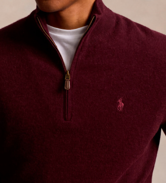 Polo Ralph Lauren Maglione di lana con zip corta bordeaux