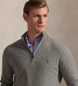 Polo Ralph Lauren Maglione di lana con zip corta grigio