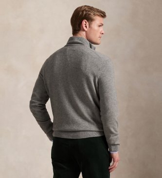 Polo Ralph Lauren Maglione di lana con zip corta grigio