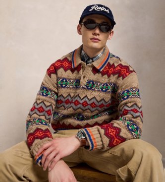 Polo Ralph Lauren Maglione Fair Isle in misto lana marrone