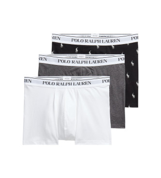 Polo Ralph Lauren Conjunto de 3 cuecas clássicas de algodão branco, cinza, preto