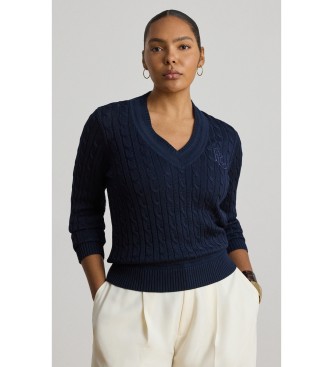 Lauren Ralph Lauren Marineblaues Zopfmuster-Cricket-Pullover