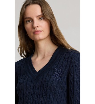 Lauren Ralph Lauren Marineblaues Zopfmuster-Cricket-Pullover
