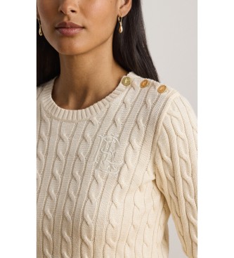 Lauren Ralph Lauren Pull en point de torsades avec boutons beige
