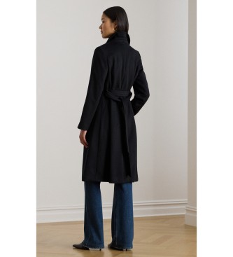 Lauren Ralph Lauren Schwarzer Woll-Mix Wickelmantel
