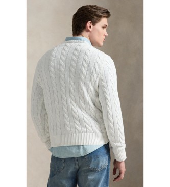 Polo Ralph Lauren Maglione bianco in cotone lavorato a trecce