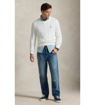 Polo Ralph Lauren Maglione bianco in cotone lavorato a trecce