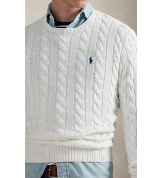 Polo Ralph Lauren Maglione bianco in cotone lavorato a trecce
