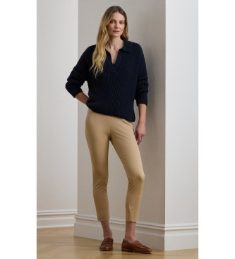 Lauren Ralph Lauren Beige broek van katoenen twill met elastiek