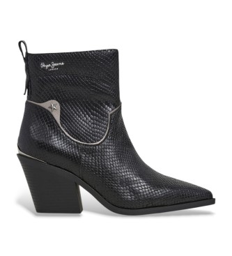 Pepe Jeans Stivaletti alla caviglia Gina Snake in pelle nera
