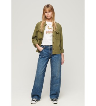 Superdry Calças de ganga azuis de cintura média e perna larga