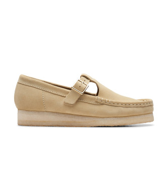 Clarks Scarpe Wallabee T Bar in pelle beige