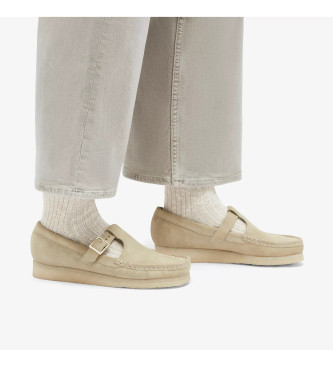 Clarks Scarpe Wallabee T Bar in pelle beige