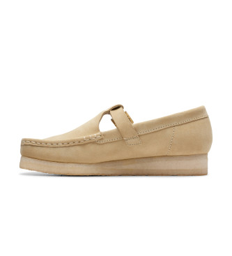 Clarks Scarpe Wallabee T Bar in pelle beige