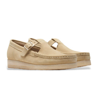 Clarks Scarpe Wallabee T Bar in pelle beige