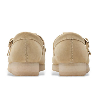 Clarks Scarpe Wallabee T Bar in pelle beige