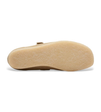 Clarks Scarpe Wallabee T Bar in pelle beige